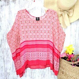 Bobeau Women's Blouse Size Medium Pink Bohemian Flowy Beachy Vacation Geometric